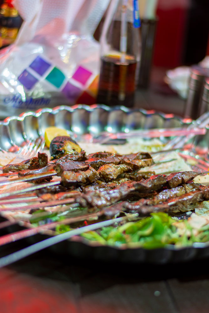 Serving Jigar kebab - Persian street food