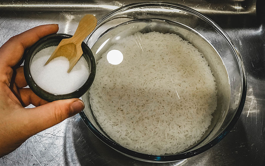 Soaking Persian rice in water