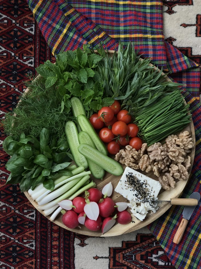 Persian side dish: fresh herb platter