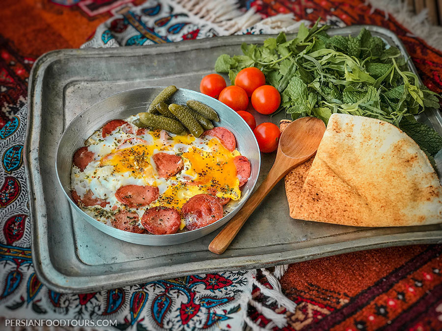 Frankfurter sausage and egg omelette - Persian omelette